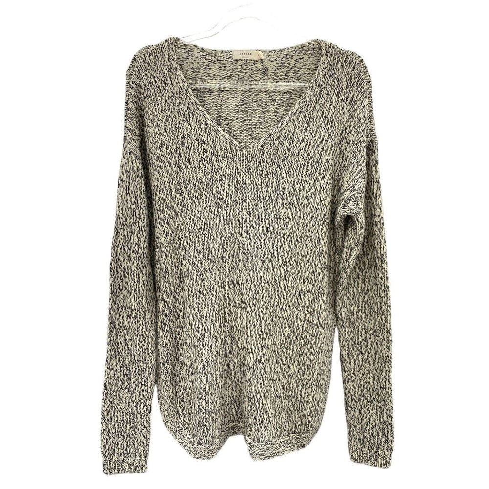 Harper Heritage Sweater Beige Ivory Faux‎ Suede Elbow Patch Small Boho Cottage
